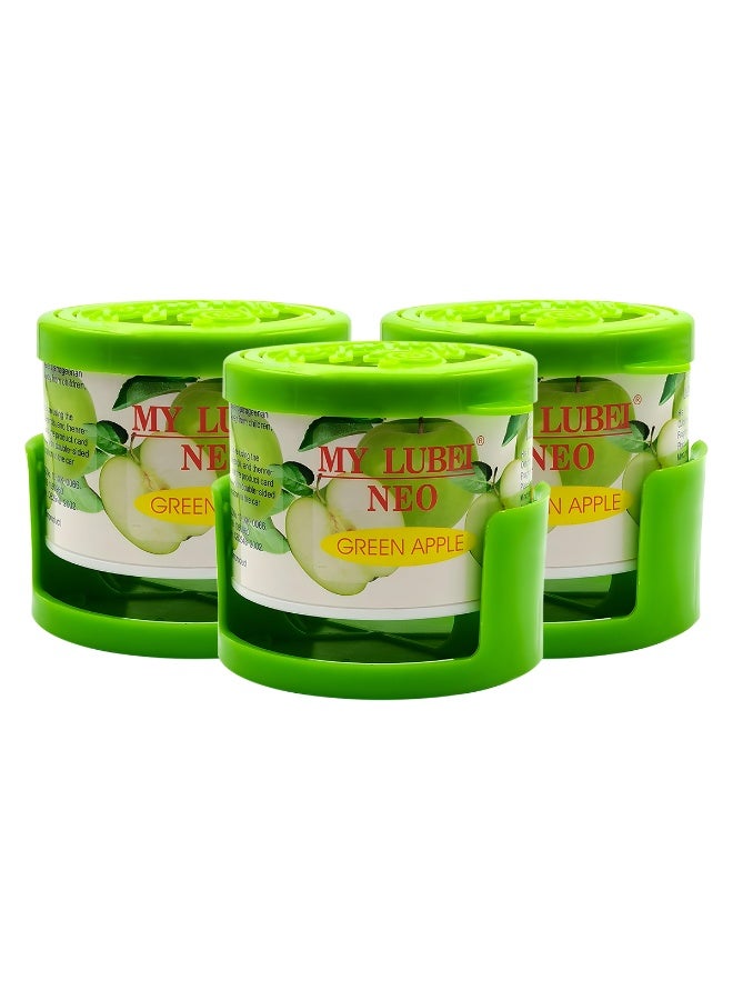 مجموعة من 3 قطع من معطر الجو للسيارة من ماي لوبي نيو برائحة التفاح الأخضر، معطر جو جل غير سام للاستخدام في السيارة والمنزل والمكتب، رائحة منعشة تدوم طويلاً، يمكن وضعه على لوحة القيادة أو في حامل الأكواب، مزيل روائح صديق للبيئة. - Image 1